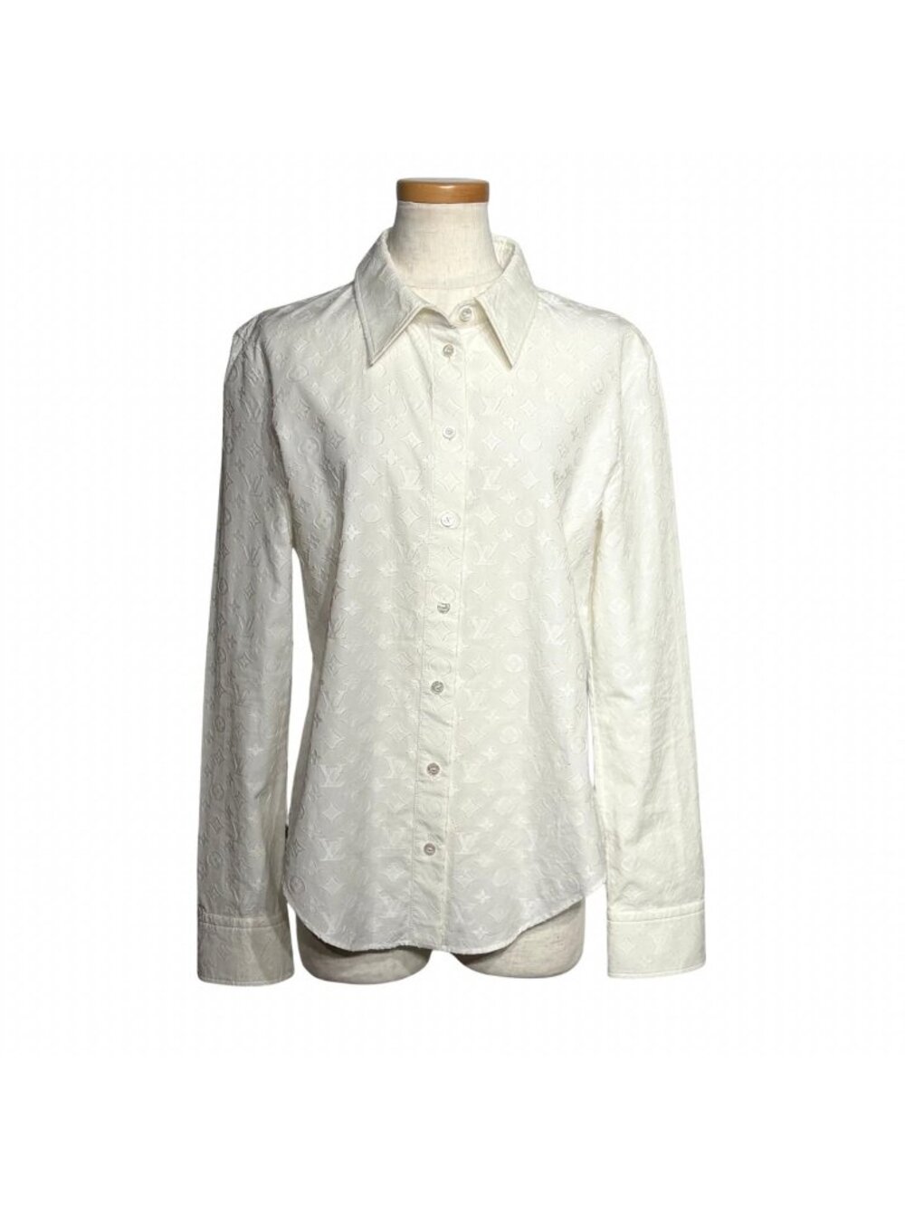 Louis Vuitton Monogram Jacquard Long Sleeve Shirt White Cotton 40